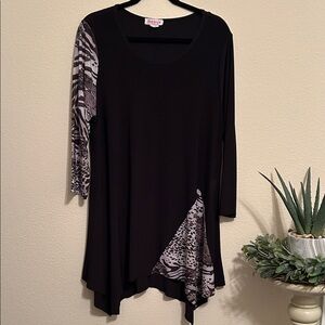 Elegant Black Dress/Tunic with Gray Zebra Pattern by Reina.